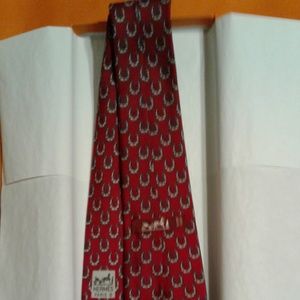 HERMES - MAROON RED/WHITE HORSESHOE NECKTIE